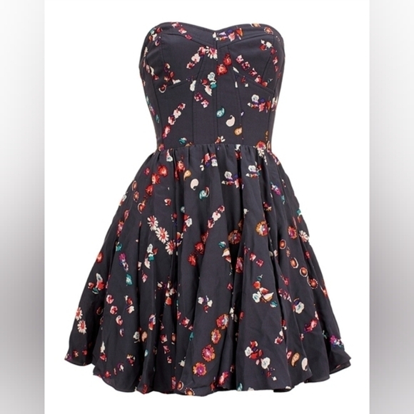 Rebecca Taylor Ditsy Floral 100% Silk Strapless Corset Flowy Mini Dress Coquette - Picture 1 of 14